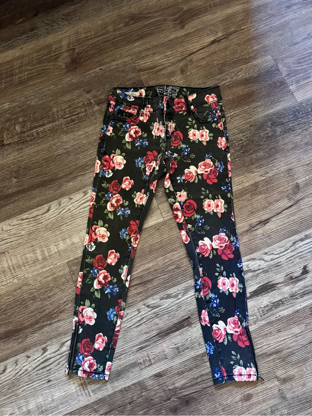 Black Floral Print Skinny Jeans Size 5